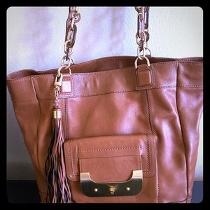 DVF leather tote large cognac